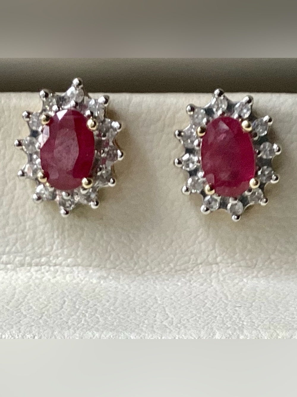 10k gold Stud Ruby and Diamond Halo Earrings. Worn Twice